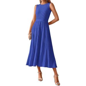 imageBTFBM Women Tank Midi Dress Summer Crewneck Sleeveless Pleated A Line Business Casual Formal Sweater Spring Dresses 2026Royal Blue