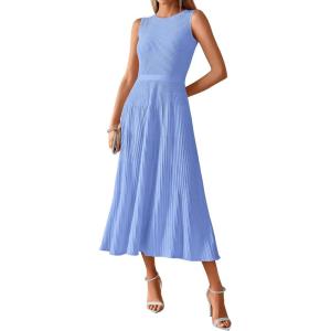 imageBTFBM Women Tank Midi Dress Summer Crewneck Sleeveless Pleated A Line Business Casual Formal Sweater Spring Dresses 2026Sky Blue