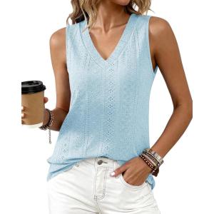 imageBTFBM Womens Tank Tops 2026 Summer Eyelet Crossed V Neck Sleeveless Casual Loose Fit Basic Spring Top Vacation OutfitsLight Blue
