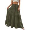 imageBTFBM Spring Skirts for Women 2026 Summer Boho Beach Vacation Clothes Casual Pleated High Waisted Flowy Maxi SkirtArmy Green