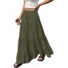 imageBTFBM Spring Skirts for Women 2026 Summer Boho Beach Vacation Clothes Casual Pleated High Waisted Flowy Maxi SkirtArmy Green