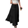 imageBTFBM Spring Skirts for Women 2026 Summer Boho Beach Vacation Clothes Casual Pleated High Waisted Flowy Maxi SkirtBlack