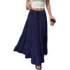 imageBTFBM Spring Skirts for Women 2026 Summer Boho Beach Vacation Clothes Casual Pleated High Waisted Flowy Maxi SkirtNavy Blue