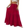 imageBTFBM Spring Skirts for Women 2026 Summer Boho Beach Vacation Clothes Casual Pleated High Waisted Flowy Maxi SkirtRed