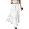imageBTFBM Spring Skirts for Women 2026 Summer Boho Beach Vacation Clothes Casual Pleated High Waisted Flowy Maxi SkirtWhite