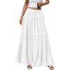 imageBTFBM Spring Skirts for Women 2026 Summer Boho Beach Vacation Clothes Casual Pleated High Waisted Flowy Maxi SkirtWhite