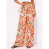imageBTFBM Wide Leg Pants Woman 2026 Summer Smocked Waist Floral Pant Resort Wear Spring Beach Vacation Clothes for WomenBeige