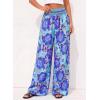imageBTFBM Wide Leg Pants Woman 2026 Summer Smocked Waist Floral Pant Resort Wear Spring Beach Vacation Clothes for WomenBlue
