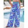 imageBTFBM Wide Leg Pants Woman 2026 Summer Smocked Waist Floral Pant Resort Wear Spring Beach Vacation Clothes for WomenBlue