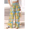 imageBTFBM Wide Leg Pants Woman 2026 Summer Smocked Waist Floral Pant Resort Wear Spring Beach Vacation Clothes for WomenLight Blue