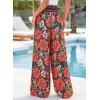 imageBTFBM Wide Leg Pants Woman 2026 Summer Smocked Waist Floral Pant Resort Wear Spring Beach Vacation Clothes for WomenNavy Blue