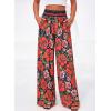 imageBTFBM Wide Leg Pants Woman 2026 Summer Smocked Waist Floral Pant Resort Wear Spring Beach Vacation Clothes for WomenNavy Blue