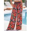 imageBTFBM Wide Leg Pants Woman 2026 Summer Smocked Waist Floral Pant Resort Wear Spring Beach Vacation Clothes for WomenNavy Blue
