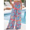 imageBTFBM Wide Leg Pants Woman 2026 Summer Smocked Waist Floral Pant Resort Wear Spring Beach Vacation Clothes for WomenOrange