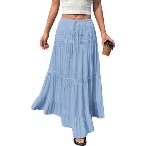 imageBTFBM Spring Skirts for Women 2026 Summer Boho Beach Vacation Clothes Casual Pleated High Waisted Flowy Maxi SkirtBlue