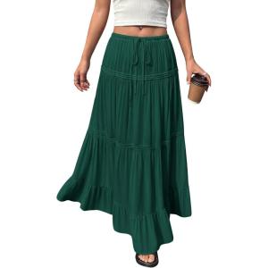 imageBTFBM Spring Skirts for Women 2026 Summer Boho Beach Vacation Clothes Casual Pleated High Waisted Flowy Maxi SkirtGreen