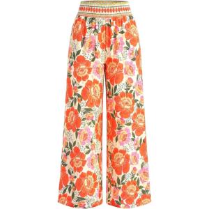 imageBTFBM Wide Leg Pants Woman 2026 Summer Smocked Waist Floral Pant Resort Wear Spring Beach Vacation Clothes for WomenBeige