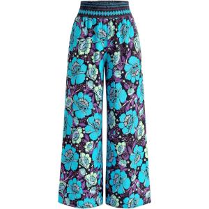 imageBTFBM Wide Leg Pants Woman 2026 Summer Smocked Waist Floral Pant Resort Wear Spring Beach Vacation Clothes for WomenBlack