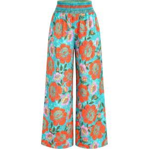 imageBTFBM Wide Leg Pants Woman 2026 Summer Smocked Waist Floral Pant Resort Wear Spring Beach Vacation Clothes for WomenGreen