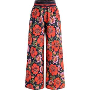 imageBTFBM Wide Leg Pants Woman 2026 Summer Smocked Waist Floral Pant Resort Wear Spring Beach Vacation Clothes for WomenNavy Blue