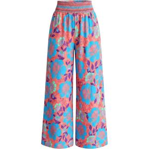 imageBTFBM Wide Leg Pants Woman 2026 Summer Smocked Waist Floral Pant Resort Wear Spring Beach Vacation Clothes for WomenOrange