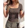 imageBTFBM Floral Square Neck Tops for Women 2026 Trendy Summer Outfits Short Sleeve Shirts Boho Top Beach Vacation ClothesBlack Orange Flower