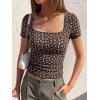 imageBTFBM Floral Square Neck Tops for Women 2026 Trendy Summer Outfits Short Sleeve Shirts Boho Top Beach Vacation ClothesBlack Orange Flower