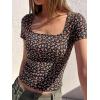 imageBTFBM Floral Square Neck Tops for Women 2026 Trendy Summer Outfits Short Sleeve Shirts Boho Top Beach Vacation ClothesBlack Orange Flower