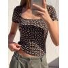 imageBTFBM Floral Square Neck Tops for Women 2026 Trendy Summer Outfits Short Sleeve Shirts Boho Top Beach Vacation ClothesBlack Orange Flower