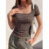 imageBTFBM Floral Square Neck Tops for Women 2026 Trendy Summer Outfits Short Sleeve Shirts Boho Top Beach Vacation ClothesBlack Orange Flower