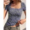 imageBTFBM Floral Square Neck Tops for Women 2026 Trendy Summer Outfits Short Sleeve Shirts Boho Top Beach Vacation ClothesBlack Purple Flower