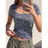 imageBTFBM Floral Square Neck Tops for Women 2026 Trendy Summer Outfits Short Sleeve Shirts Boho Top Beach Vacation ClothesBlack Purple Flower