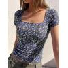 imageBTFBM Floral Square Neck Tops for Women 2026 Trendy Summer Outfits Short Sleeve Shirts Boho Top Beach Vacation ClothesBlack Purple Flower