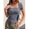 imageBTFBM Floral Square Neck Tops for Women 2026 Trendy Summer Outfits Short Sleeve Shirts Boho Top Beach Vacation ClothesBlack Purple Flower