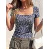imageBTFBM Floral Square Neck Tops for Women 2026 Trendy Summer Outfits Short Sleeve Shirts Boho Top Beach Vacation ClothesBlack Purple Flower