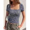 imageBTFBM Floral Square Neck Tops for Women 2026 Trendy Summer Outfits Short Sleeve Shirts Boho Top Beach Vacation ClothesBlack Purple Flower