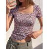 imageBTFBM Floral Square Neck Tops for Women 2026 Trendy Summer Outfits Short Sleeve Shirts Boho Top Beach Vacation ClothesBlack Purple Pink Flower