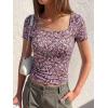 imageBTFBM Floral Square Neck Tops for Women 2026 Trendy Summer Outfits Short Sleeve Shirts Boho Top Beach Vacation ClothesBlack Purple Pink Flower