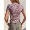 imageBTFBM Floral Square Neck Tops for Women 2026 Trendy Summer Outfits Short Sleeve Shirts Boho Top Beach Vacation ClothesBlack Purple Pink Flower