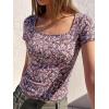 imageBTFBM Floral Square Neck Tops for Women 2026 Trendy Summer Outfits Short Sleeve Shirts Boho Top Beach Vacation ClothesBlack Purple Pink Flower
