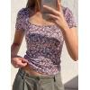 imageBTFBM Floral Square Neck Tops for Women 2026 Trendy Summer Outfits Short Sleeve Shirts Boho Top Beach Vacation ClothesBlack Purple Pink Flower
