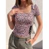 imageBTFBM Floral Square Neck Tops for Women 2026 Trendy Summer Outfits Short Sleeve Shirts Boho Top Beach Vacation ClothesBlack Purple Pink Flower