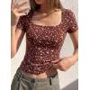 imageBTFBM Floral Square Neck Tops for Women 2026 Trendy Summer Outfits Short Sleeve Shirts Boho Top Beach Vacation ClothesBrown Beige Flower