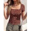 imageBTFBM Floral Square Neck Tops for Women 2026 Trendy Summer Outfits Short Sleeve Shirts Boho Top Beach Vacation ClothesBrown Beige Flower