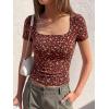 imageBTFBM Floral Square Neck Tops for Women 2026 Trendy Summer Outfits Short Sleeve Shirts Boho Top Beach Vacation ClothesBrown Beige Flower