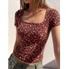 imageBTFBM Floral Square Neck Tops for Women 2026 Trendy Summer Outfits Short Sleeve Shirts Boho Top Beach Vacation ClothesBrown Beige Flower