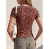 imageBTFBM Floral Square Neck Tops for Women 2026 Trendy Summer Outfits Short Sleeve Shirts Boho Top Beach Vacation ClothesBrown Beige Flower