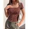 imageBTFBM Floral Square Neck Tops for Women 2026 Trendy Summer Outfits Short Sleeve Shirts Boho Top Beach Vacation ClothesBrown Beige Flower