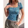imageBTFBM Floral Square Neck Tops for Women 2026 Trendy Summer Outfits Short Sleeve Shirts Boho Top Beach Vacation ClothesDark Blue Blue Flower