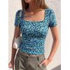 imageBTFBM Floral Square Neck Tops for Women 2026 Trendy Summer Outfits Short Sleeve Shirts Boho Top Beach Vacation ClothesDark Blue Blue Flower